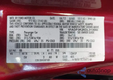 2013 Ford Focus Se from USA, damaged, VIN 1FADP3K26DL313660